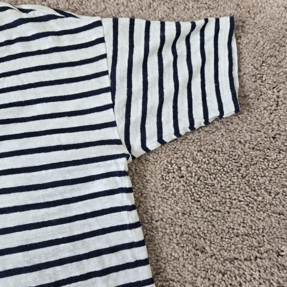 Faherty Oceanside 100% Linen V-Neck T-Shirt Blue White Stripes Nautical size XS - Picture 10 of 16